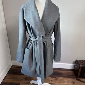 Chic Express Gray Wrap Coat with Belt